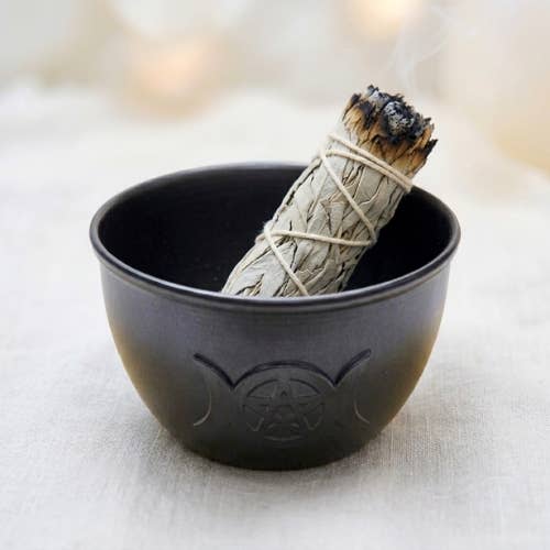 Metal Sage Burner Bowl Triple Moon & Star