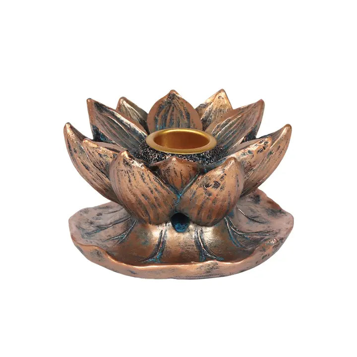Bronze Finish Lotus Flower Backflow Incense Burner