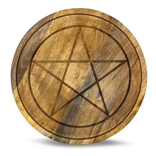 Mango Wood Crystal Grid Tray Pentagram