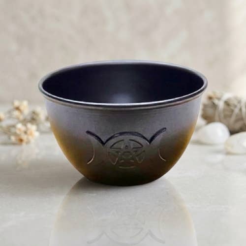 Metal Sage Burner Bowl Triple Moon & Star