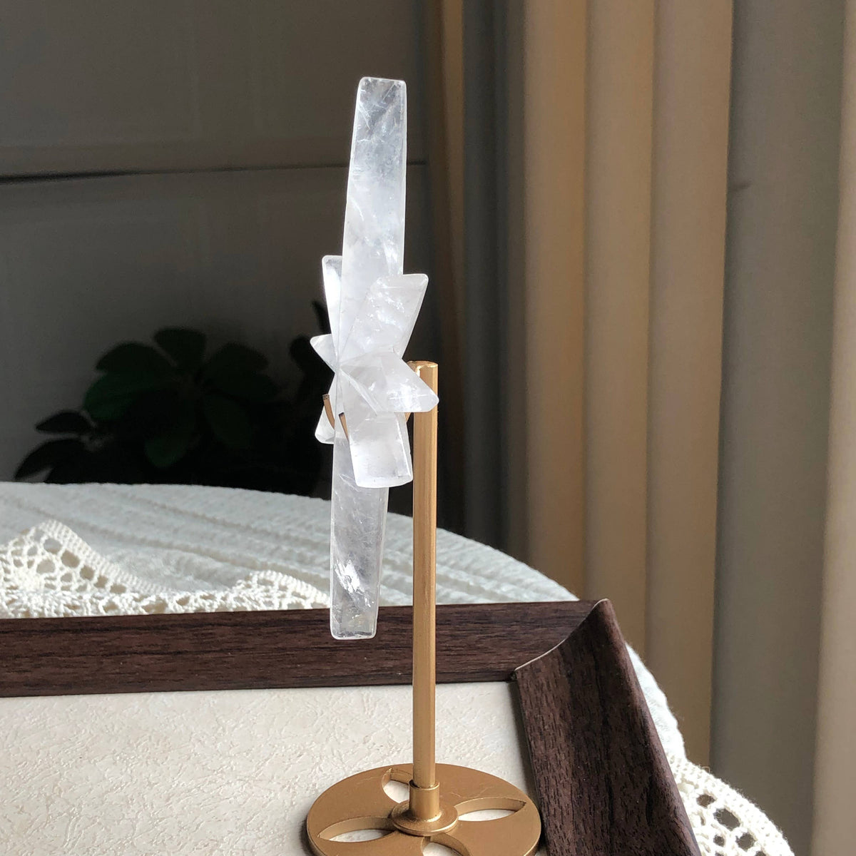 Clear quartz North Star on Metal Stand