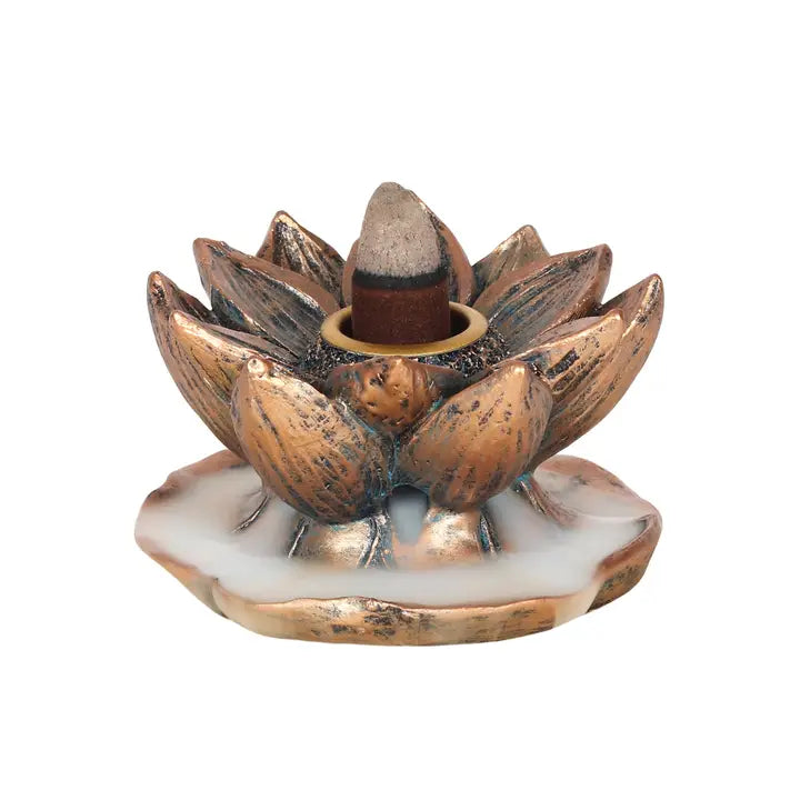 Bronze Finish Lotus Flower Backflow Incense Burner