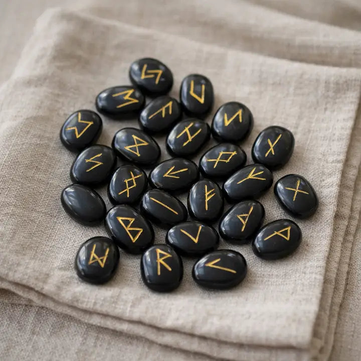Oval Rune Set - Black Agate