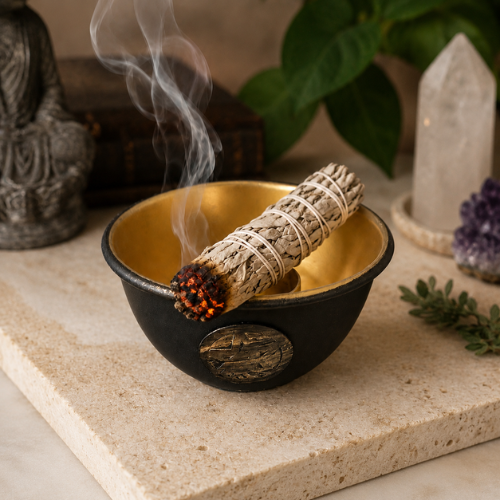 Raven Pentacle Metal Sage Burner Bowl