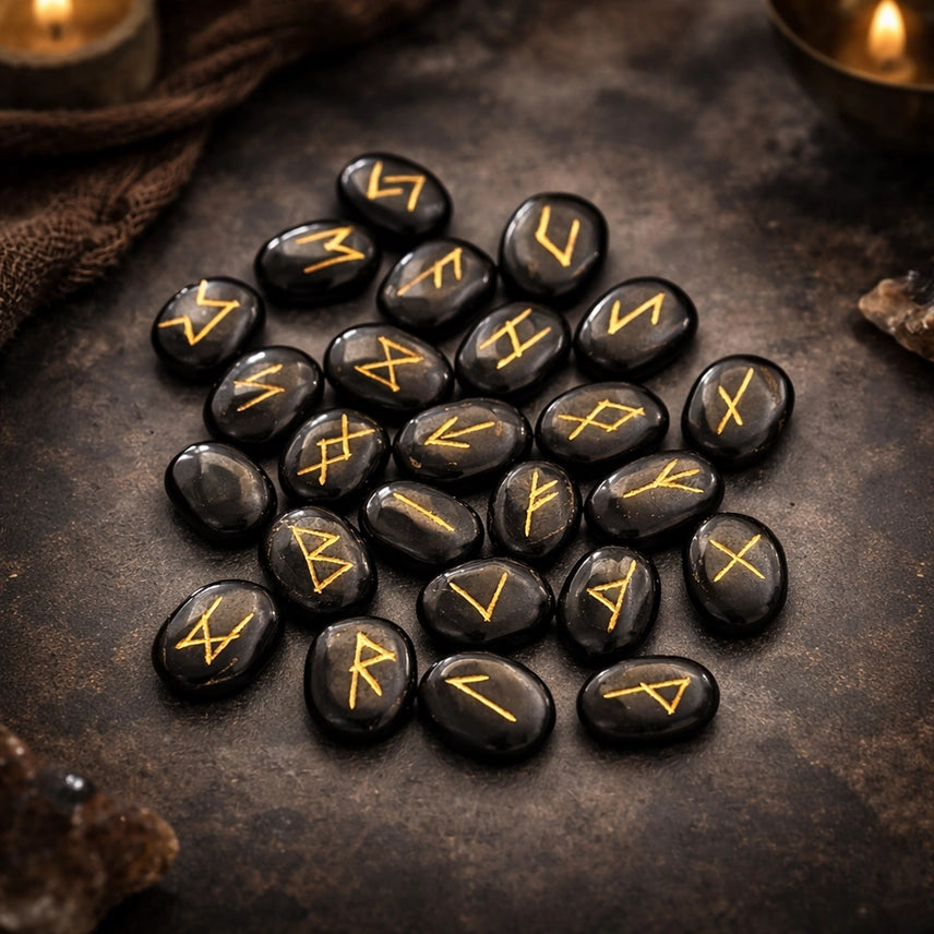 Oval Rune Set - Black Agate