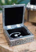 Square Silver Elephant Jewellery Box