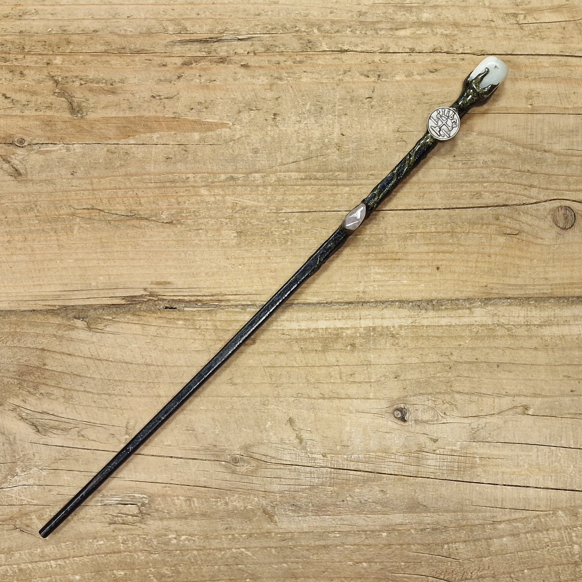 Black Wooden Magic Wand With Libra Symbol