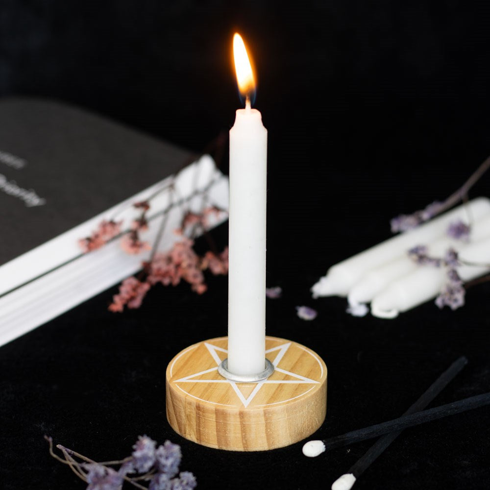Wooden Pentagram Spell Candle Holder
