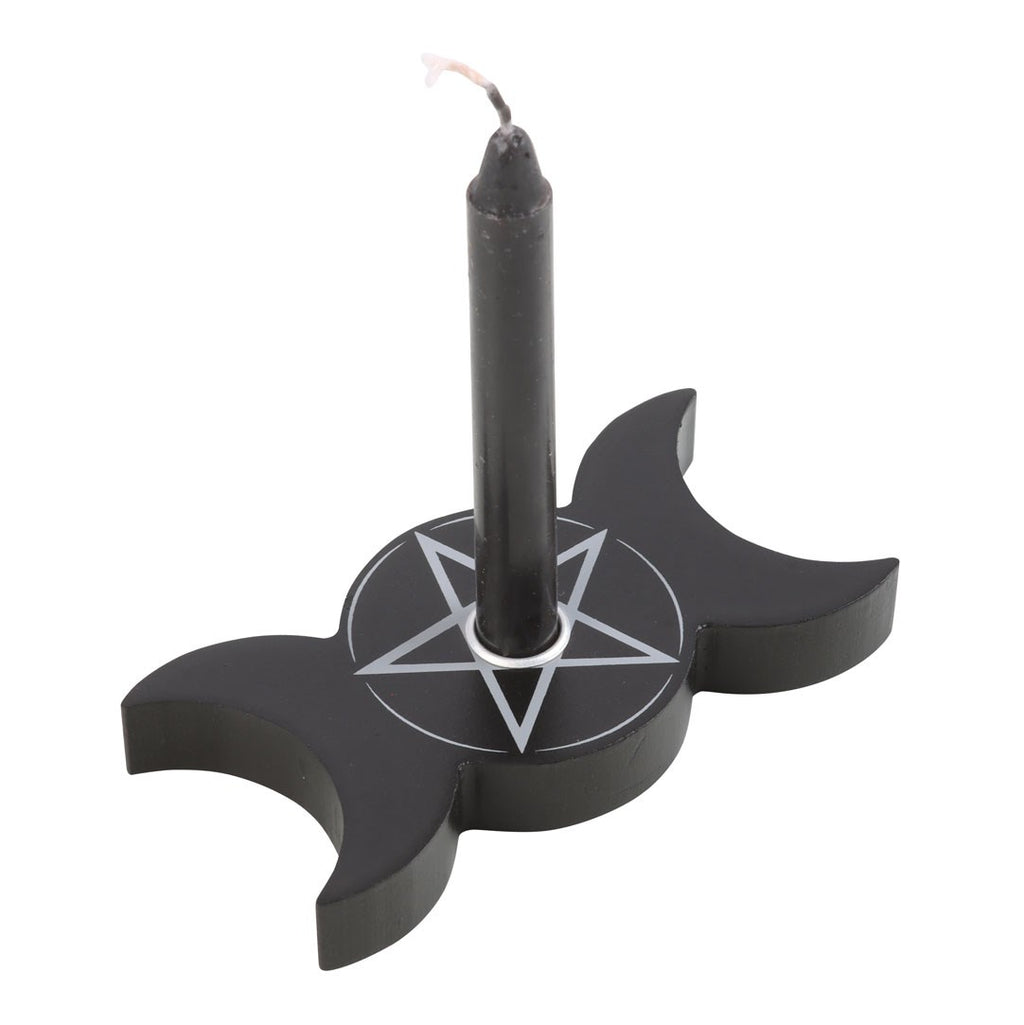 Black Triple Moon Spell Candle Holder