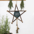 Green Witch Hanging Willow Pentagram with Bells