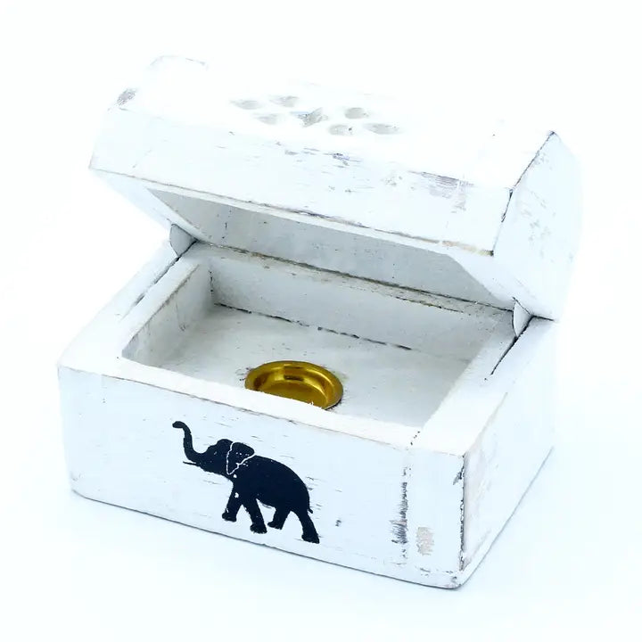 Incense Burner - White Wooden Chest
