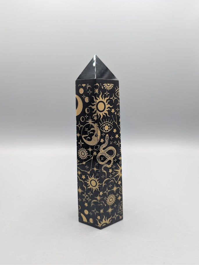 Obsidian Tower with Gold Pattern