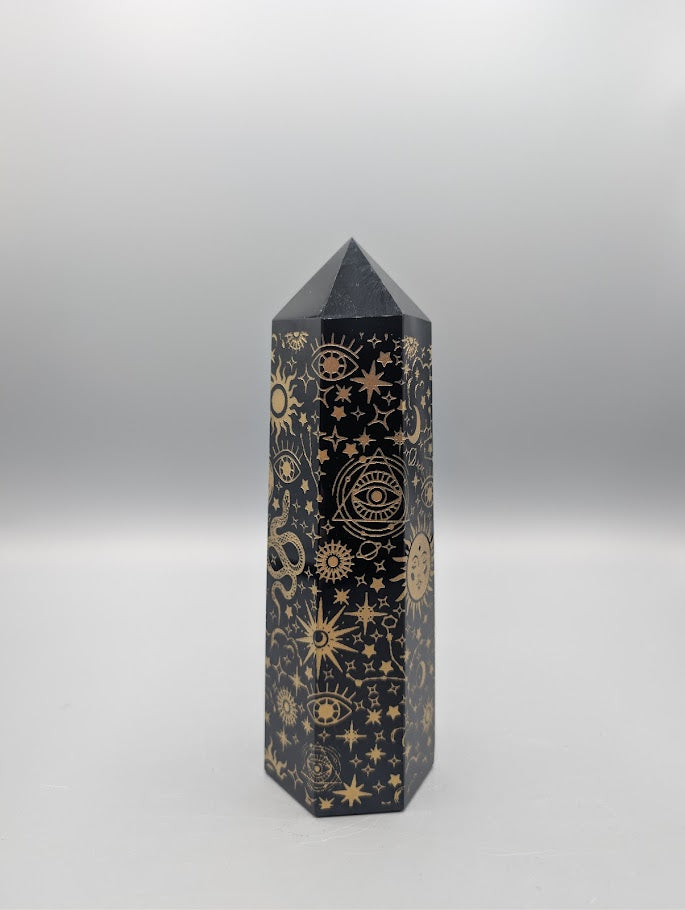 Obsidian Tower with Gold Pattern