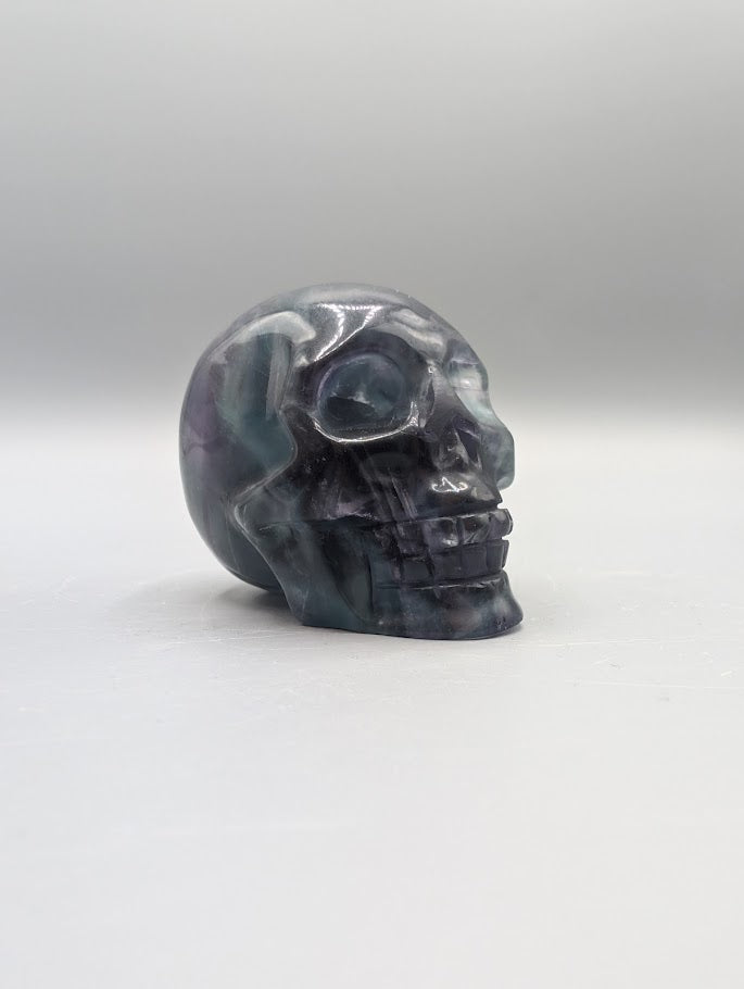 Rainbow Fluorite Skull Carving