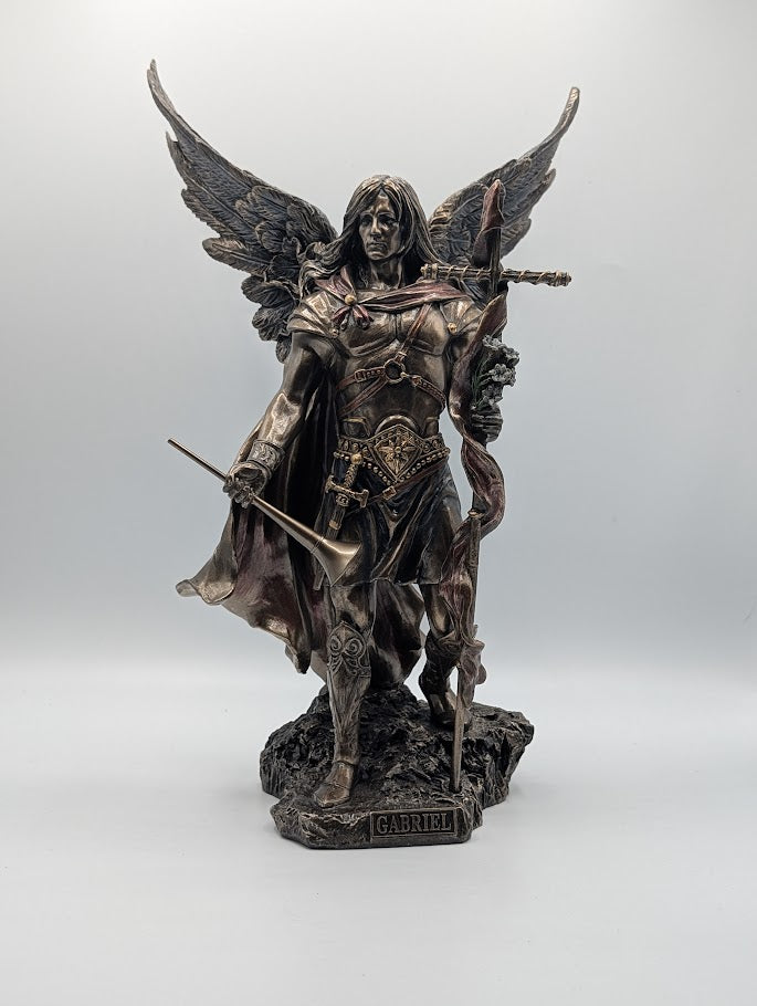 Bronzed Archangel Gabriel With Staff Religious Figurine 33.5cm