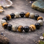 Labradorite, Black Tourmaline & Tiger Eye Bead Bracelet 10mm