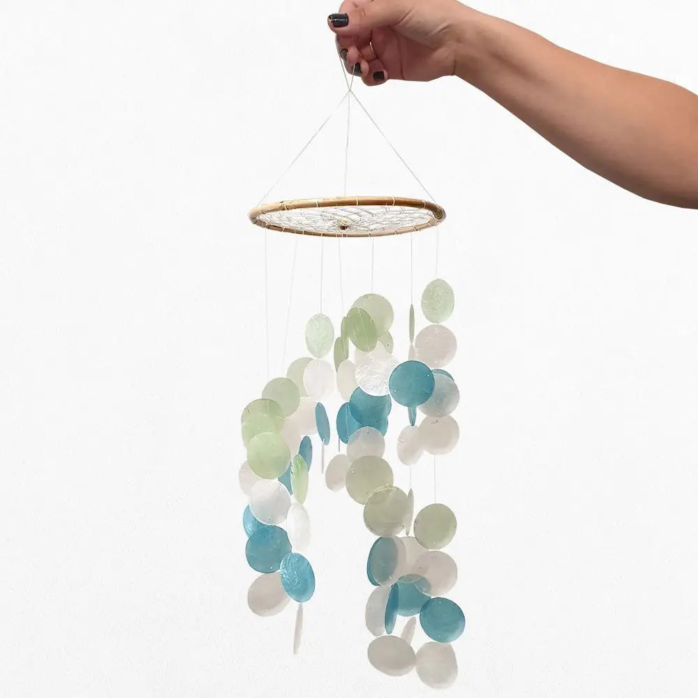 Capiz Shell Wind Chime - Blue & White