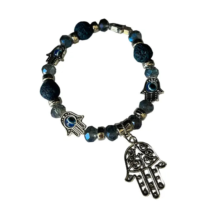 Hamsa Hand Evil Eye and Lava Bracelet
