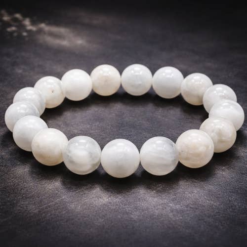 White Moonstone 'AA' Bead Bracelet 10mm