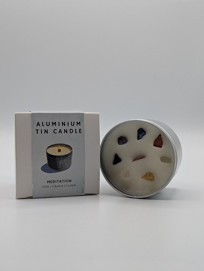 Meditation Tin Candle with 7 chakra Crystals
