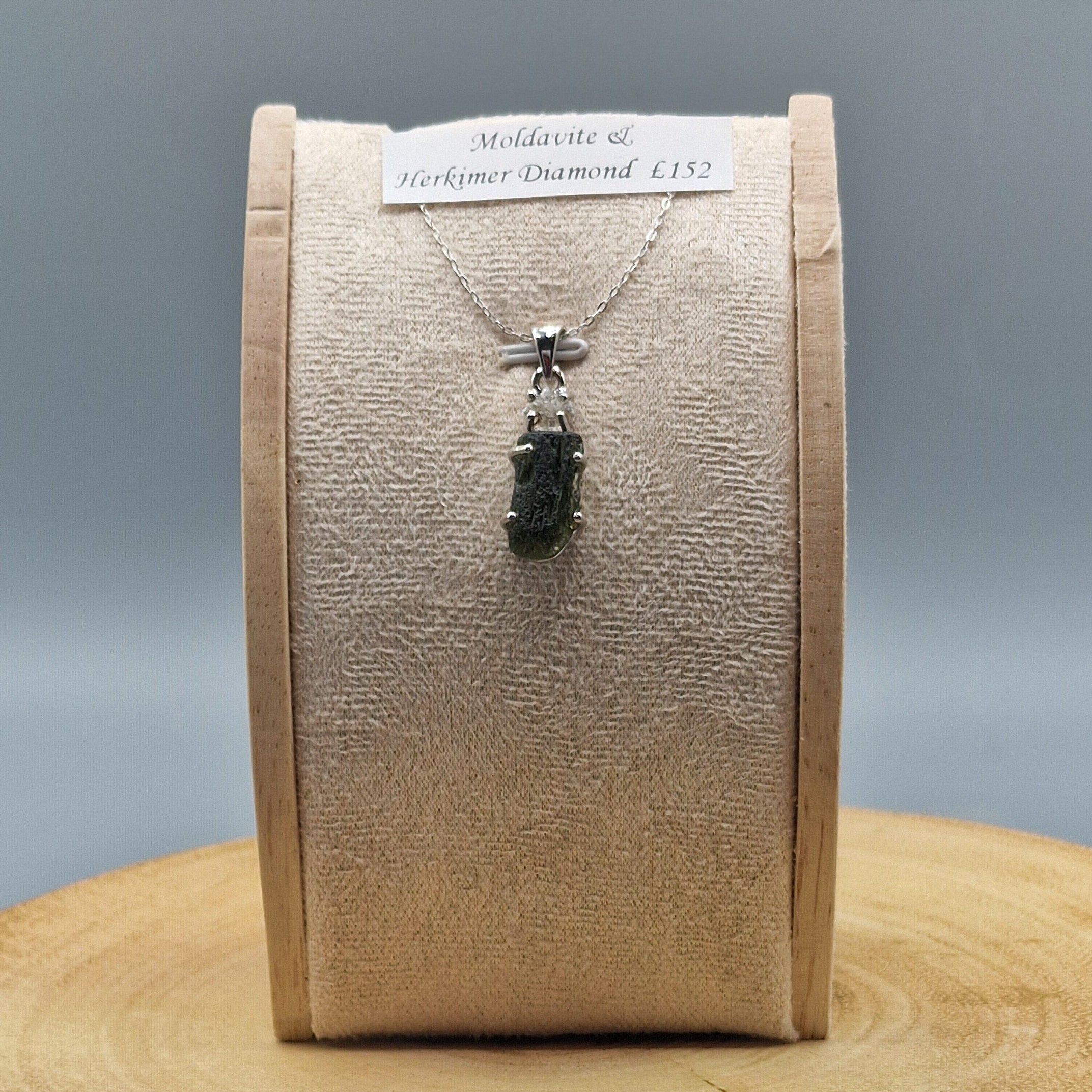 Moldavite with Herkimer Pendant