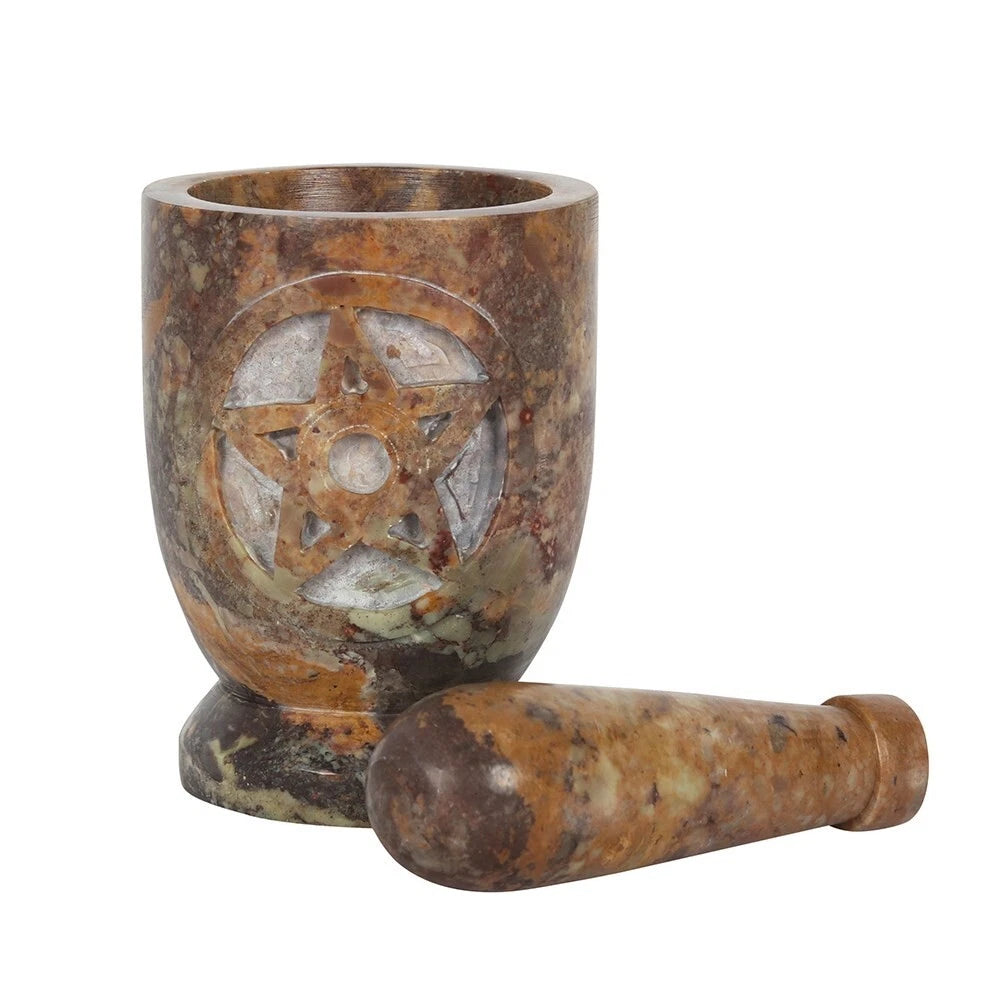 Stone Mortar and Pestle with Pentagram Design