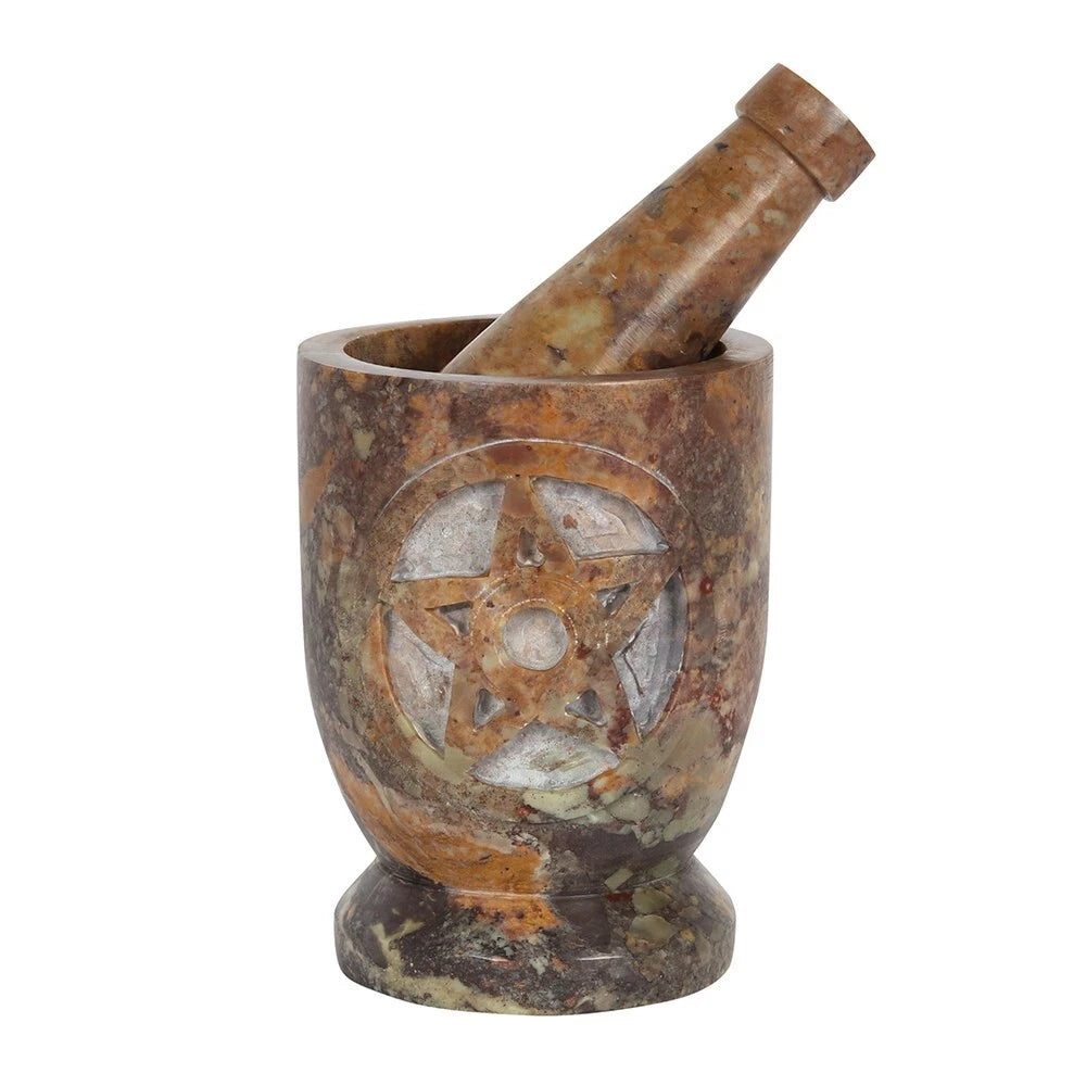 Stone Mortar and Pestle with Pentagram Design